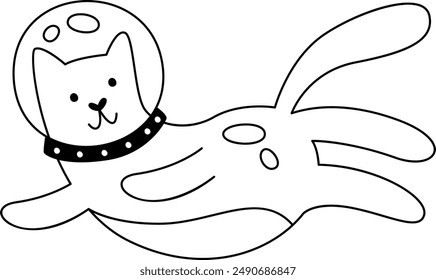 Cat Astronaut Outline Vector Illustration