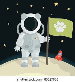 Cat Astronaut Planting Flag On The Moon