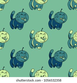 Cat astronaut seamless pattern. Original design for print or digital media.
