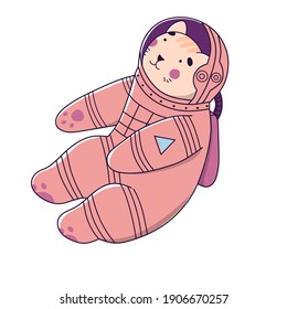 Cat astronaut in space, Flat Cartoon vector illustration. Black background.