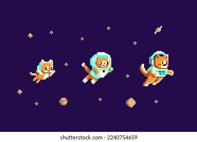 cat astronaut in space pixel cartoon vector illustrator