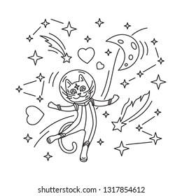 Cat astronaut in space. Vector illustration