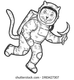 Cat is an astronaut in spacesuit and holds an ice cream in shape of the moon.