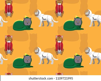 Cat in Astronaut Suit Cartoon Background Seamless Wallpaper