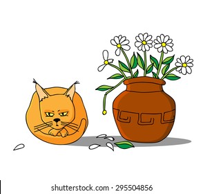 The cat ate the flowers