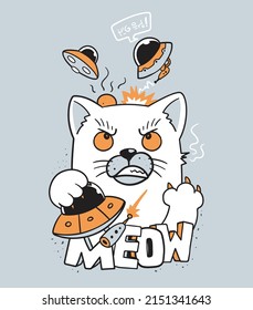 cat  attacked ufo doodle illustration
