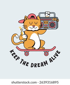 cat audio boombox retro cartoon illustration