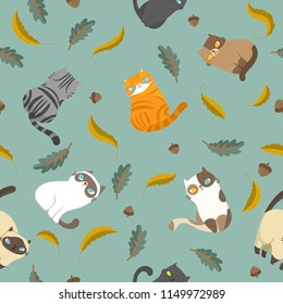 Cat in autumn concept Seamless Pattern in Vector wallpaper.
