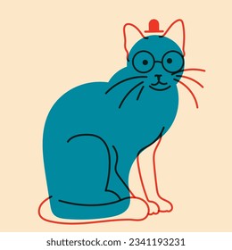 Cat. Avatar, badge, poster, logo templates, print. Vector illustration in a minimalist style  with Riso print effect. Flat cartoon style