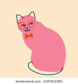Cat. Avatar, badge, poster, logo templates, print. Vector illustration in a minimalist style  with Riso print effect. Flat cartoon style