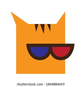 cat avatar in glasses for social media networks - flat style - red cat with 3d tv glasses