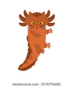 Cat axolotl isolated. Kitten Amphibian Salamander