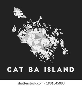 Cat Ba Island - communication network map. Cat Ba Island trendy geometric design on dark background. Technology, internet, network, telecommunication concept. Vector illustration.