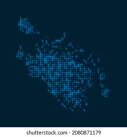 Cat Ba Island dotted glowing map. Shape of the island with blue bright bulbs. Vector illustration.