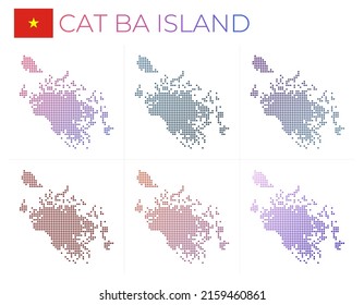 Cat Ba Island dotted map set. Map of Cat Ba in dotted style. Borders of the island filled with beautiful smooth gradient circles. Artistic vector illustration.