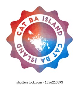 Cat Ba Island low poly logo. Colorful gradient travel logo in geometric style. Multicolored polygonal Cat Ba Island rounded sign with map for your infographics.