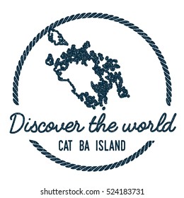 Cat Ba Island Map Outline. Vintage Discover the World Rubber Stamp with Cat Ba Island Map. Hipster Style Nautical Rubber Stamp, with Round Rope Border. Cat Ba Island Map Vector Illustration.