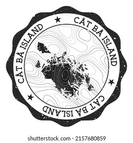 Cat Ba Island outdoor stamp. Round sticker with map with topographic isolines. Vector illustration. Can be used as insignia, logotype, label, sticker or badge of the Cat Ba Island.