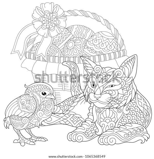 cat baby chicken coloring page adult stock vector royalty