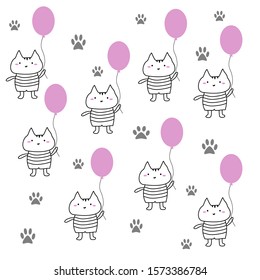 Cat background holding many balloons