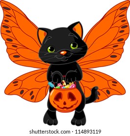 Cat with bag full of Halloween treats