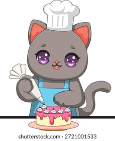 Cat Baker Decor Cake Kitten Chef Cartoon Vector
