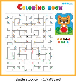 Cat with ball. Coloring book for kids. Colorful Puzzle Game for Children with answer.