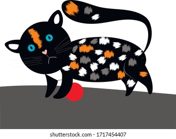 Katze mit Ball auf weißem Hintergrund