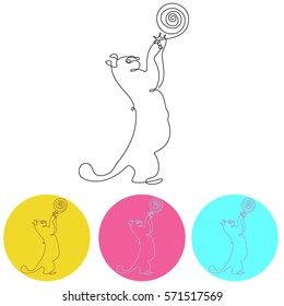 Cat with ball. One line cat design silhouette. Hand drawn minimalism vector illustration.