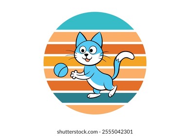 cat with ball with retro vantage vector art