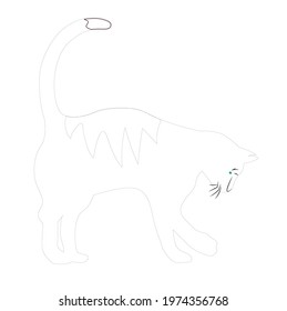 Cat with ball of wool. Drawing cat line pattern, Flat vector cat outline 