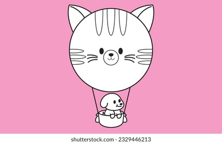 Cat balloon line cartoon vector
