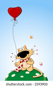 Cat with a balloon, vector illustration.
