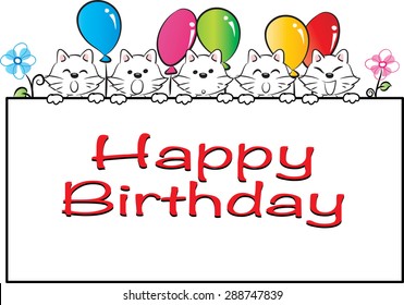 cat and balloons with birthday card