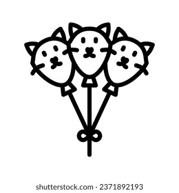 Cat-Ballons Symbol Set Stilkollektion in line, solide, flach, flach, mit weißem Hintergrund