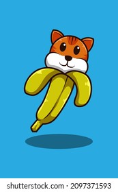 Cat with banana cartoon illustration