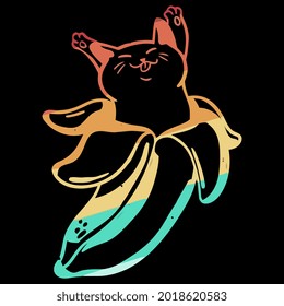 cat banana kitten vintage retro wo art long hirt design vector illustration for use in design and print poster canvas