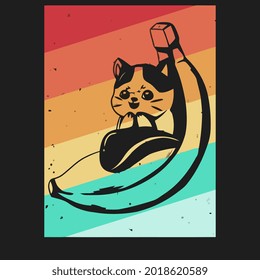 cat banana kitten vintage retro unisex art wo art one design vector illustration for use in design and print poster canvas