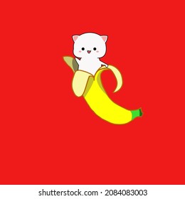 cat in banana, yellow fruit