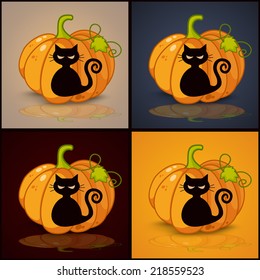 cat, banner and background for pumpkins for Halloween