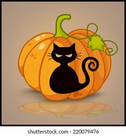 cat, banner and background for pumpkins for Halloween