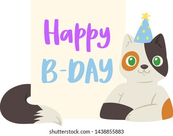 Cat banner vector kitten character peeking behind cardboard kitty holding copy space message poster illustration set of pussycat pet animal advertising isolated on background