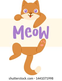 Cat banner vector kitten character peeking behind cardboard kitty holding copy space message poster illustration set of pussycat pet animal advertising isolated on background