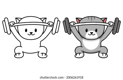 cat with barbell coloring page for kids