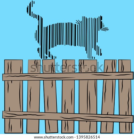 Cat. Barcode-cat. Cat on the fence. vector graphics. EPS 10