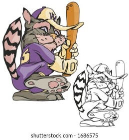 Cat Baseball Mascot. Great for t-shirt designs, school mascot logo and any other design work. Ready for vinyl cutting.