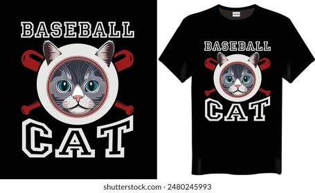 Cat Baseball T-Shirt Design-American Baseball T-Shirt Design

