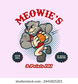 Cat Basketball Retro dan Vintage Logo Mascot