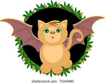 Cat Bat in Leaf Wreath