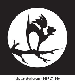 cat with bat wings, moon and tree branch, Halloween related vector illustration